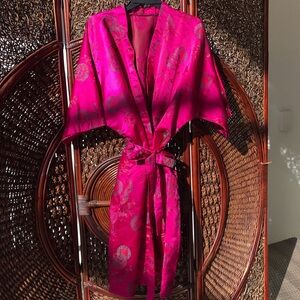 Authentic Antique Japanese Magenta Kimono Luxury Silk Robe